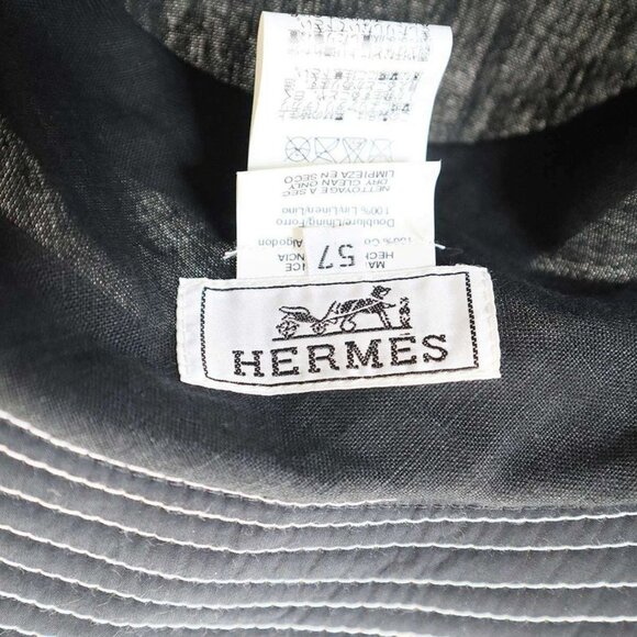 Hermes Cotton Linen Hat Black and White 57 main image 6